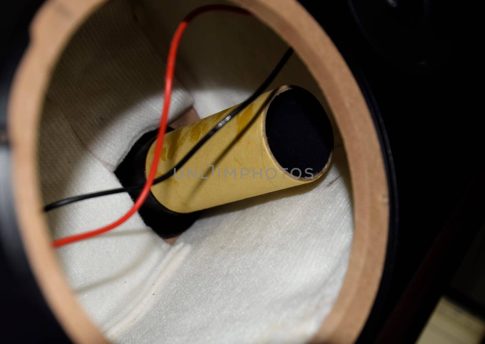 A low-frequency phaser inside the speaker system. We're taking apart the speaker.