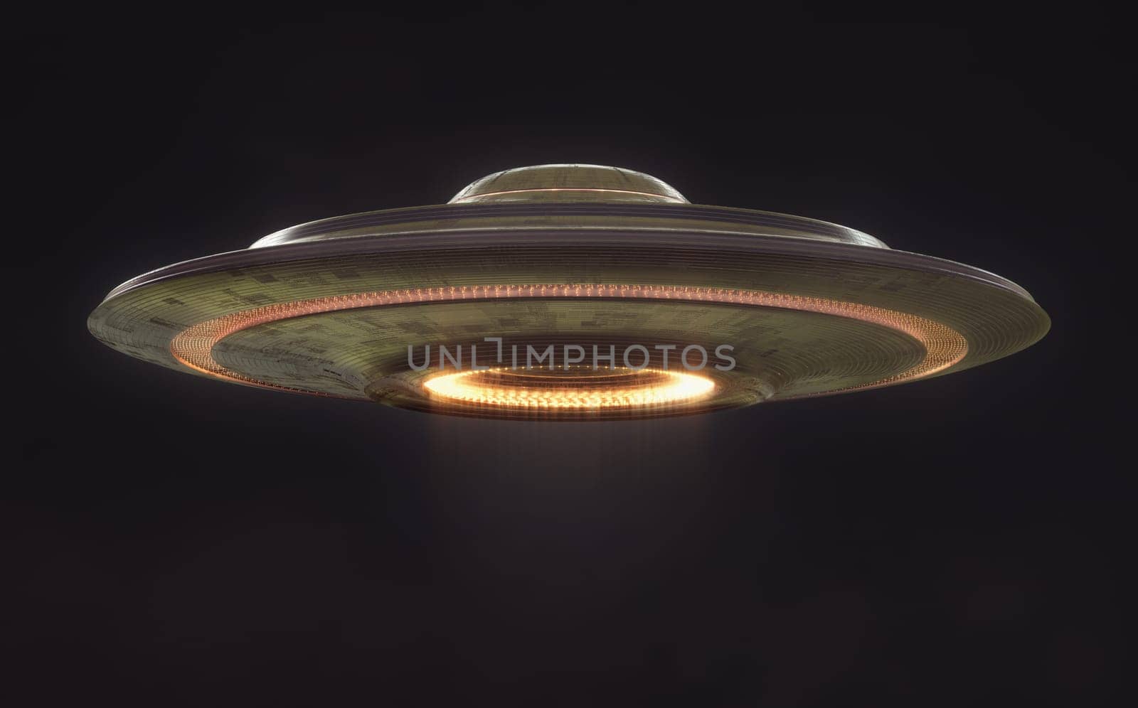 Unidentified flying object UFO with clipping path included. UFO 3D illustration.