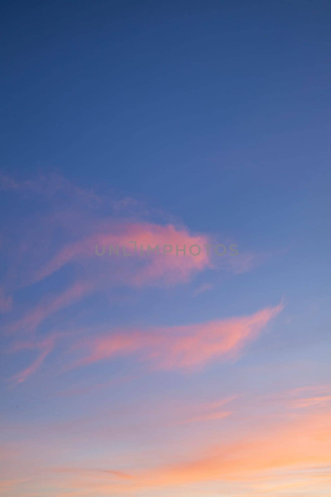 Pink sunset clouds and a blue sky background