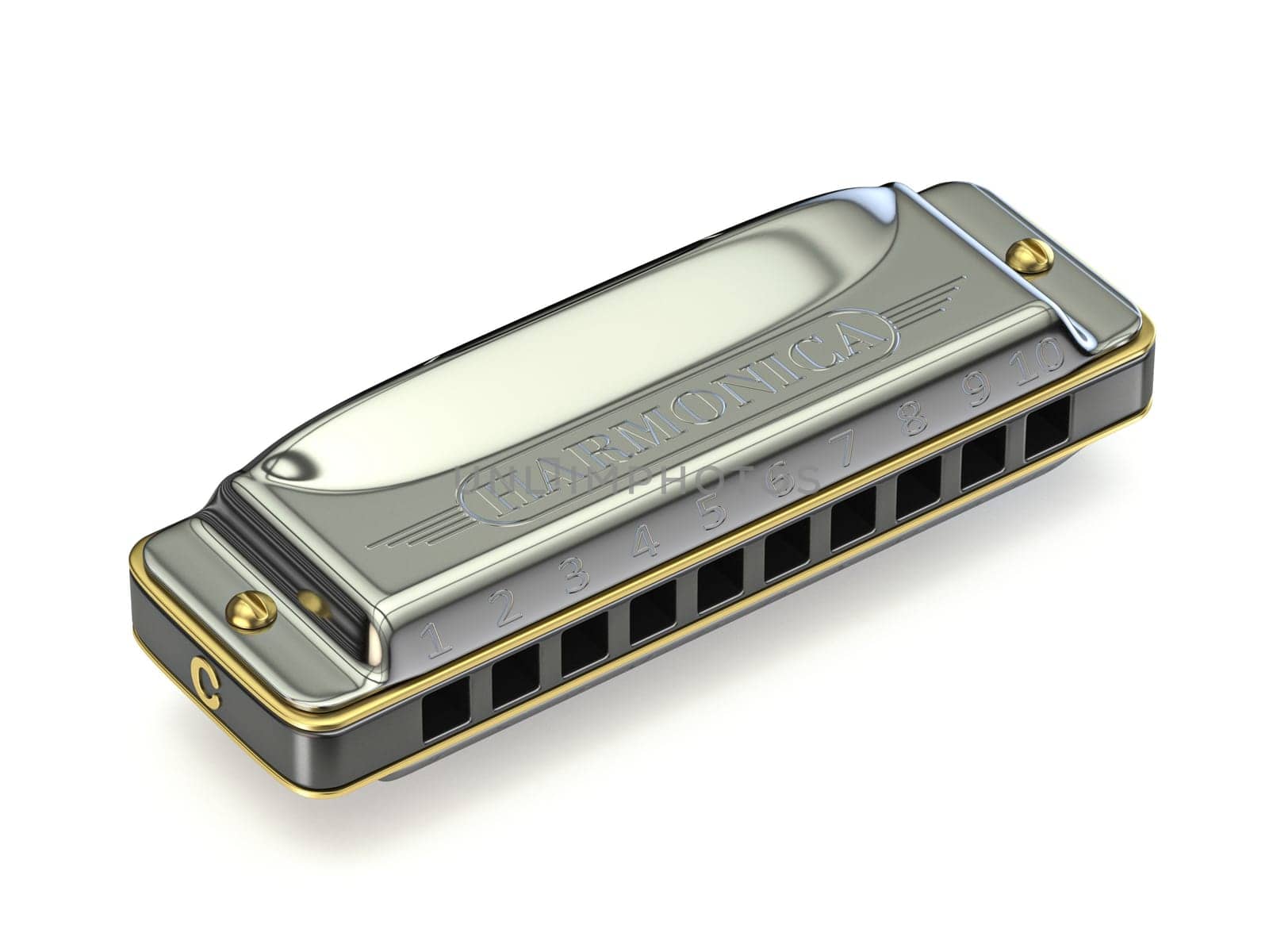 Diatonic harmonica 3D render illustration isolated on white background