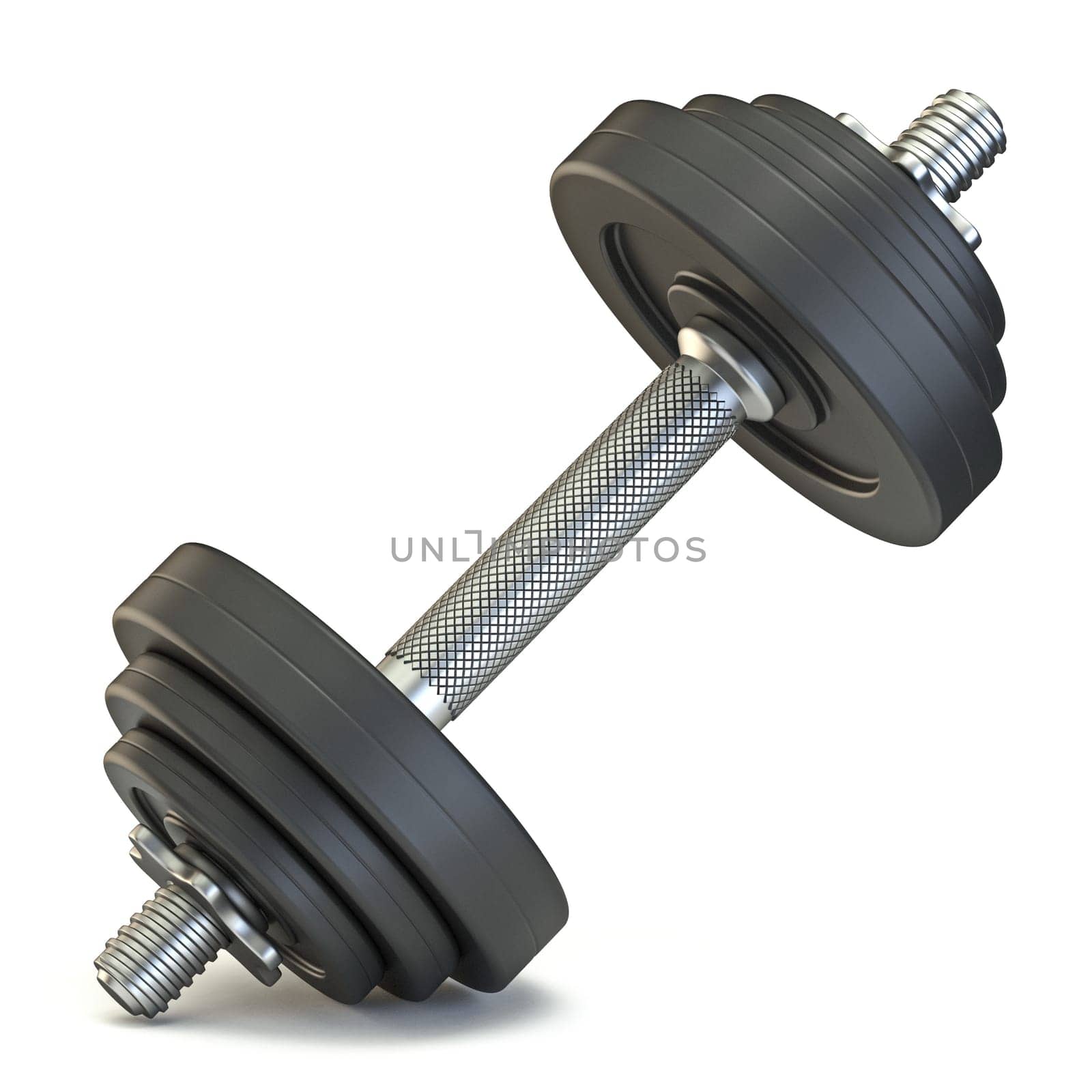 Black dumbbell 3D render illustration isolated on white background