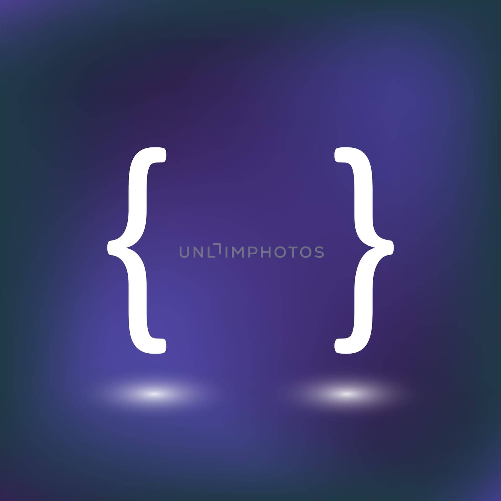White Curly Bracket Icon Isolated on Blue Background. Decorative Blurred Pattern.