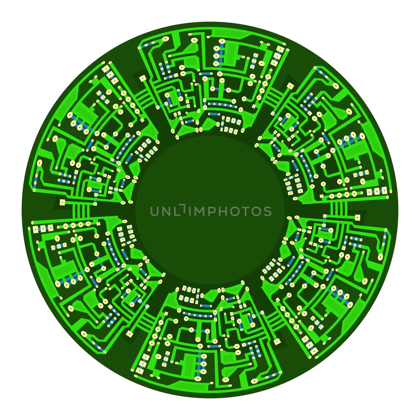 Green Circuit Board Isolated on White Background. Flat Design. Modern Computer Technology Background. Modern Sphere. High Tech Printed Symbol.