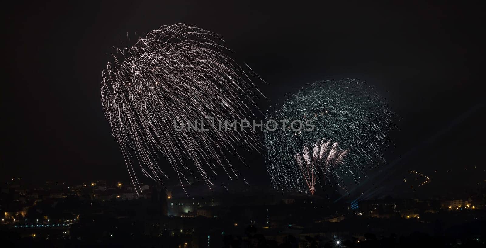 Fireworks in Santiago de Compostela, Spain, on July 25th, the day of the Apostle Saint James, patron saint of Galicia