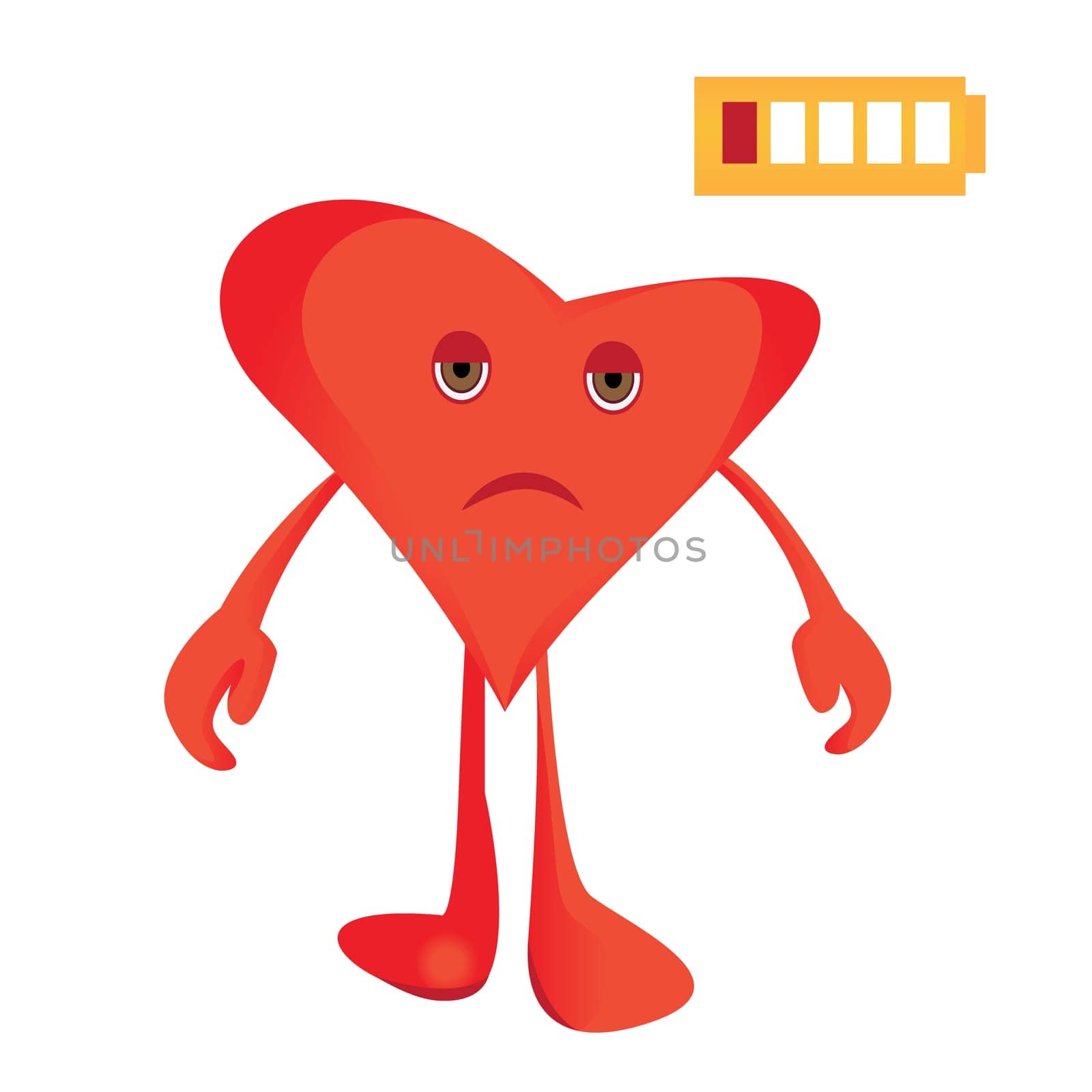 A heart under stress. Unhealthy feeling vector illustration in cartoon style isolated on a white background