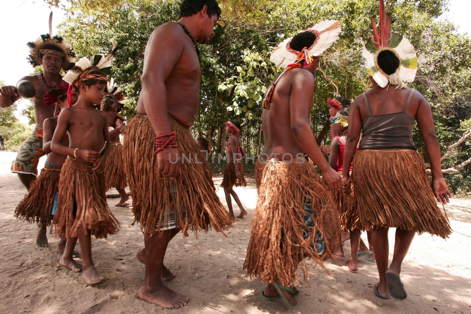 porto seguro, bahia / brazil - february 26, 2010: Pataxo Indians are seen during land occupation on Urubu Island, in the city of Porto Seguro.