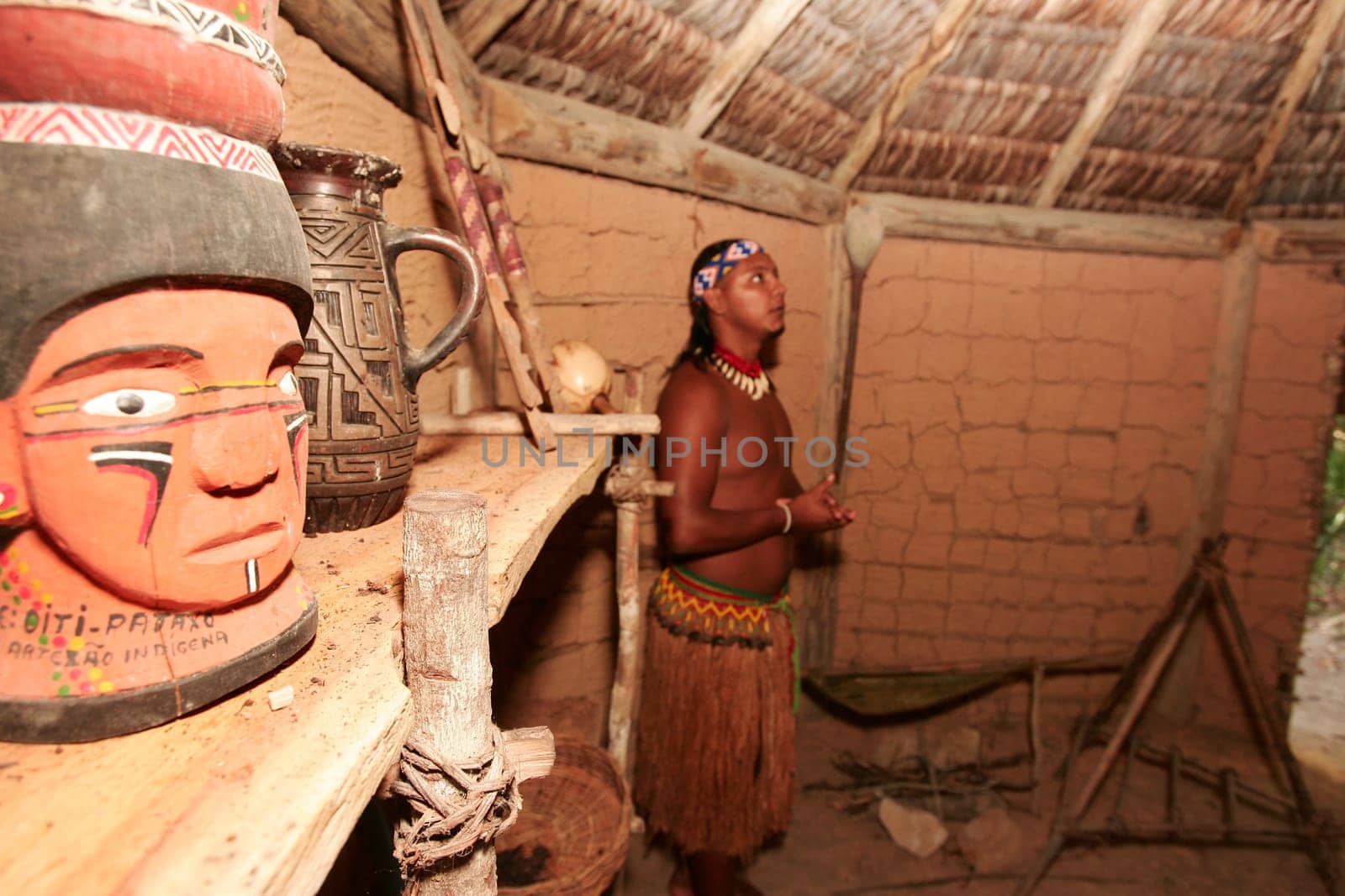 porto seguro, bahia / brazil - june 18, 2010: Pataxo Indians seen in the village Jaquira in the city of Porto Seguro.