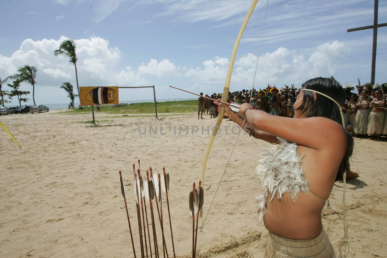 santa cruz cabralia, bahia / brazil - april 8, 2011: Pataxo Indians during the Indigenous Games of Coroa Vermelha village, in the city of Santa Cruz Cabralia.