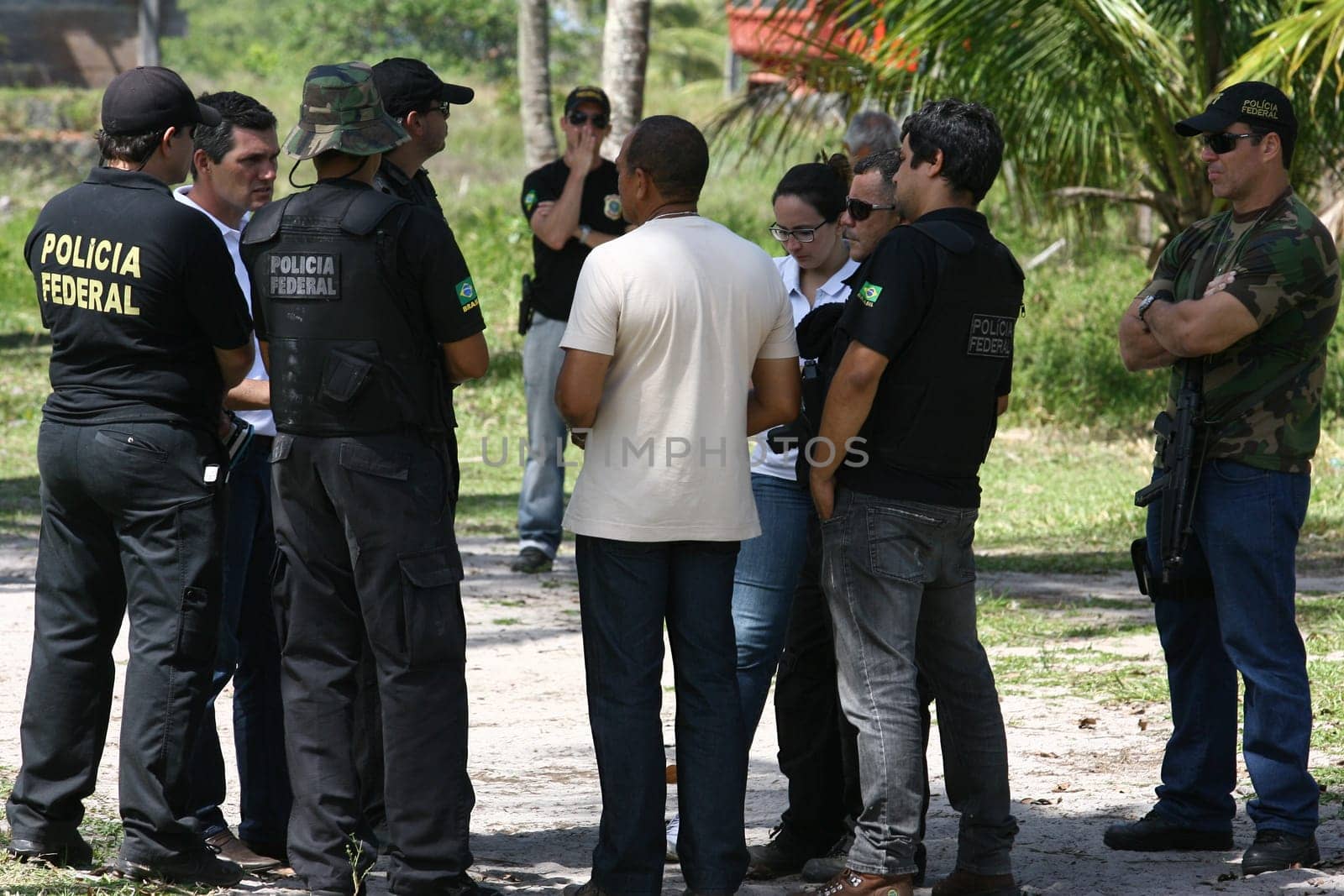 ilheus, bahia / brazil - february 1, 2012: Federal Police officers carry out the reinstatement warrant of the farm occupied by the Tupinamba Indio in Ilheus.