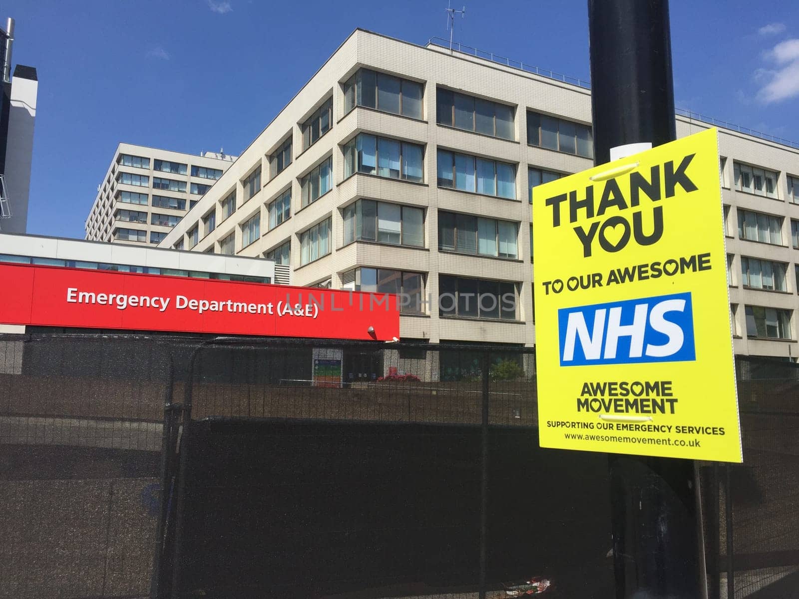 London, UK -9/05/2020: NHS Guys & St. Thomas Hospital during coronavirus lockdown thank you sign outside emergency ER department hospital where Boris Johnson PM was treated f coronavirus - stock photo