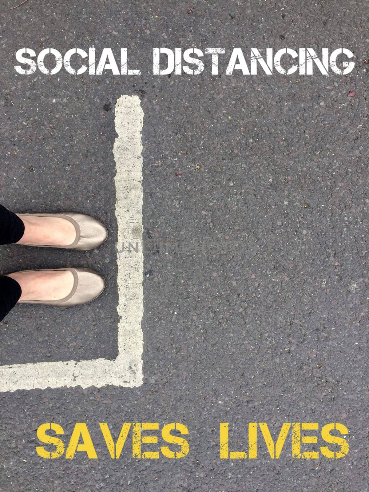 social distancing for Coronavirus covid-19 supermarket floor tape line to government guidelines for distance to avoid spread of virus pathogen