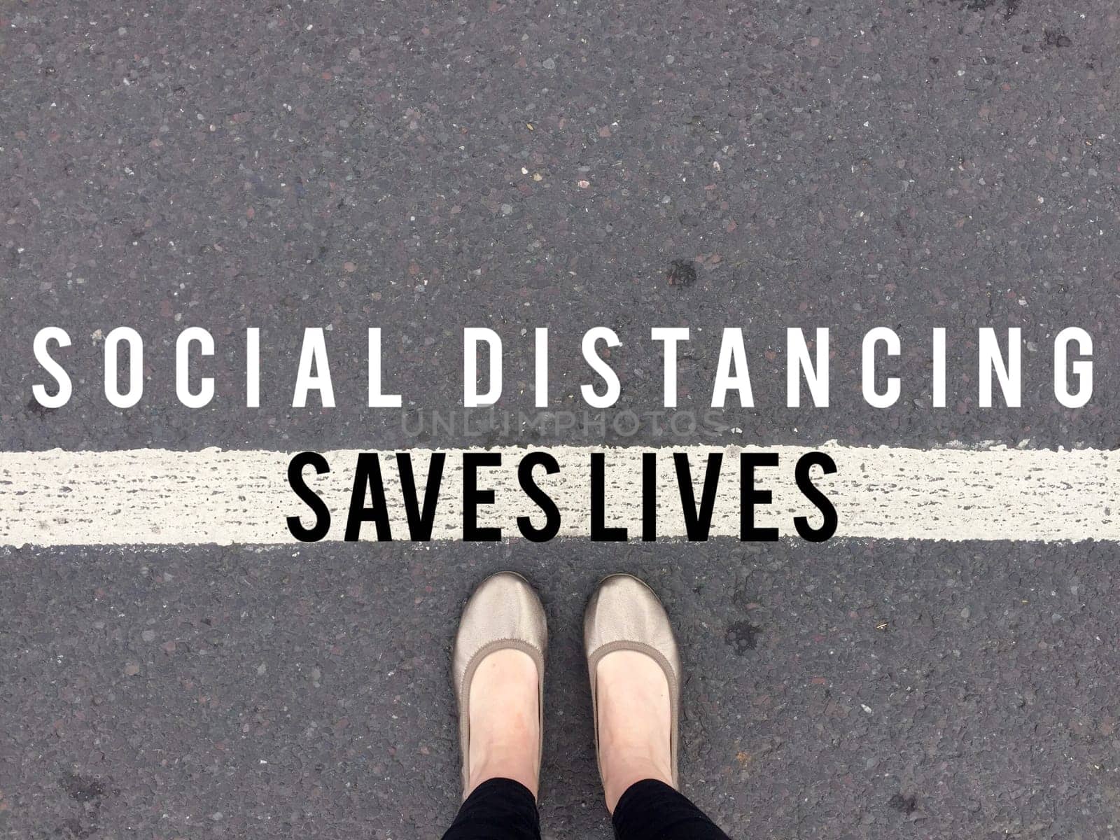 social distancing for Coronavirus covid-19 supermarket floor tape line to government guidelines for distance to avoid spread of virus pathogen