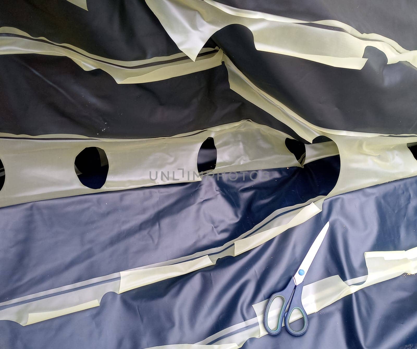 Air mattress, inside view. cut swimming air mattress.