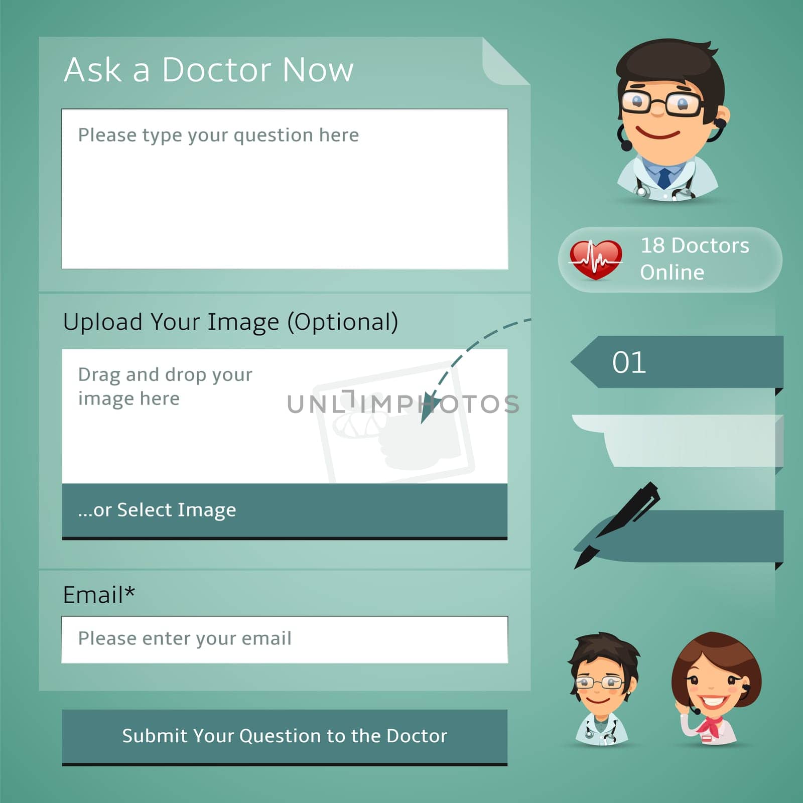 Doctors Online Consultation Form. In the EPS file, each element is grouped separately. Clipping paths included in additional jpg format.