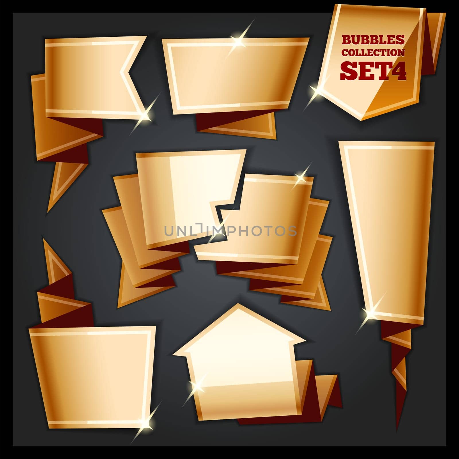 Golden Speech Bubbles Collection Set4. In the EPS file, each element is grouped separately. Clipping paths included in additional jpg format.