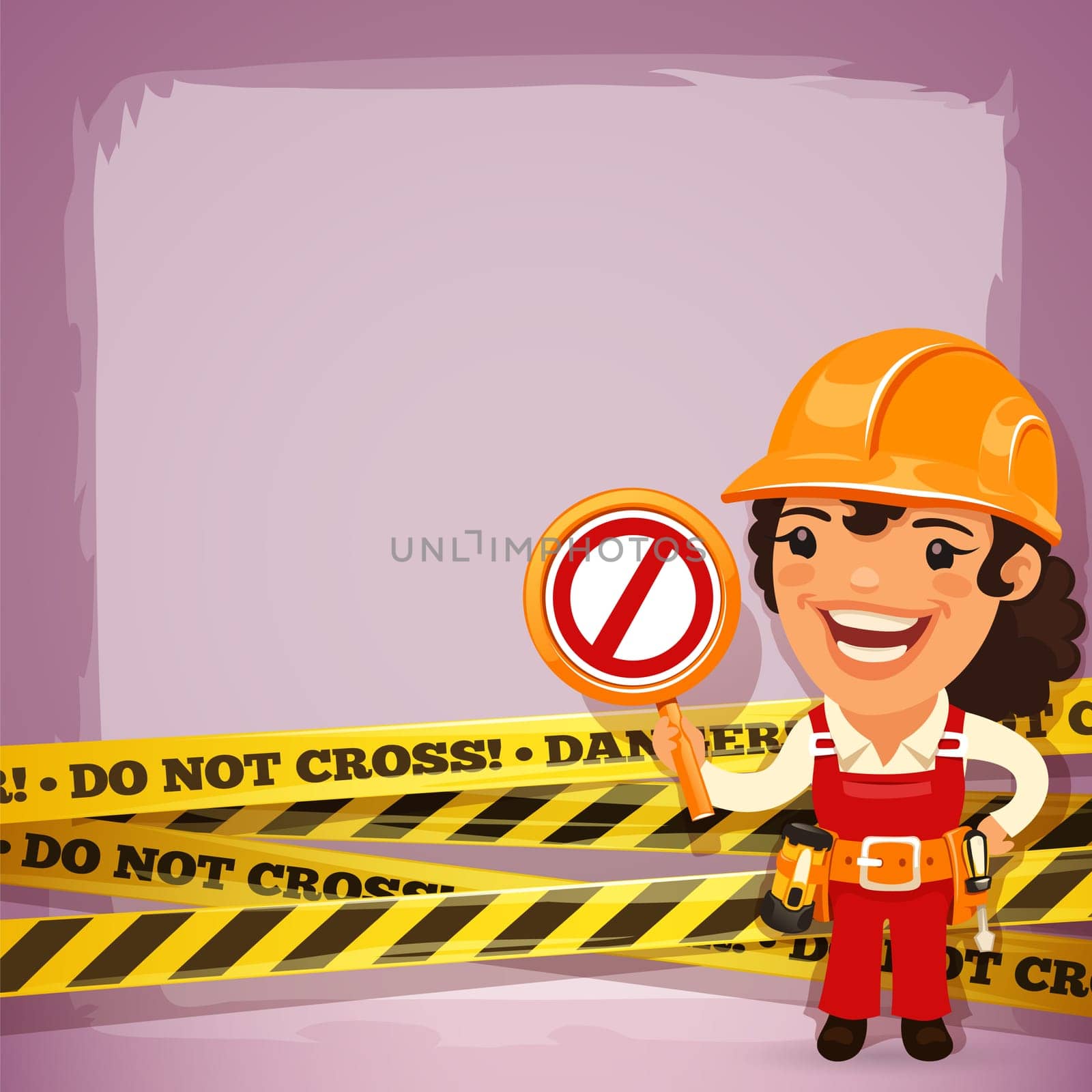 Female Builder With Danger Tapes. In the EPS file, each element is grouped separately. Clipping paths included in additional jpg format.