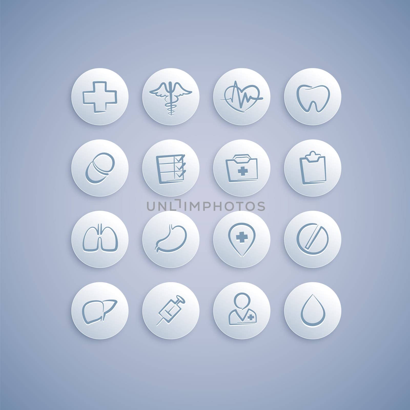 Set of Medical Icons on Pills. In the EPS file, each element is grouped separately. Clipping paths included in additional jpg format.