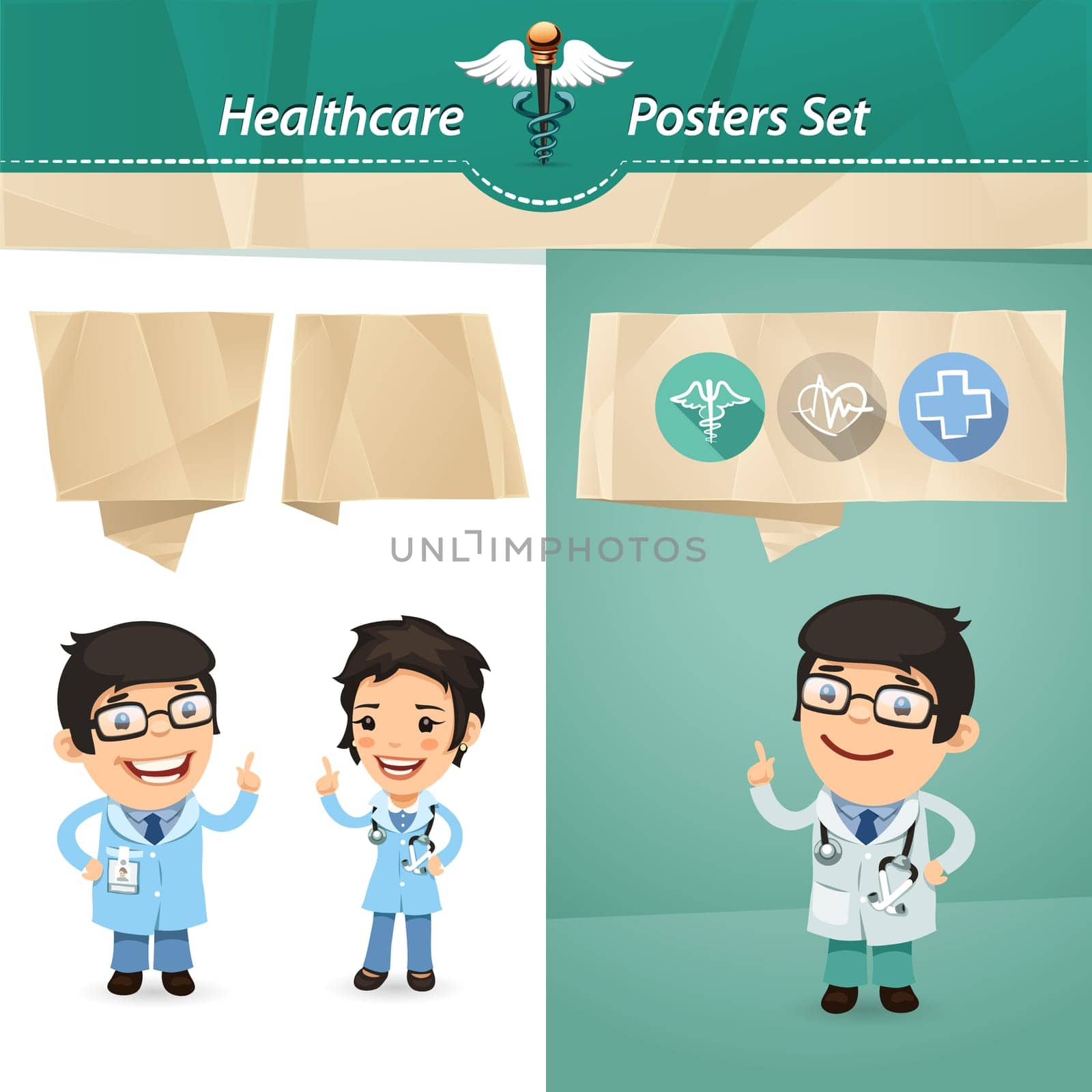 Doctors with Speech Bubbles Set. In the EPS file, each element is grouped separately. Clipping paths included in additional jpg format.