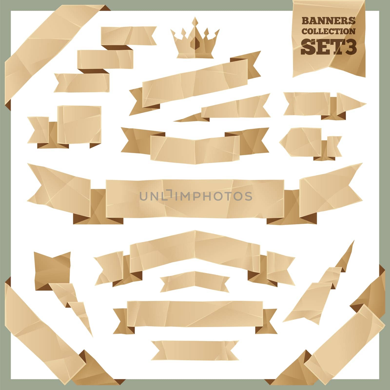 Crumpled Paper Ribbons Banners Collection Set3. In the EPS file, each element is grouped separately. Clipping paths included in additional jpg format.