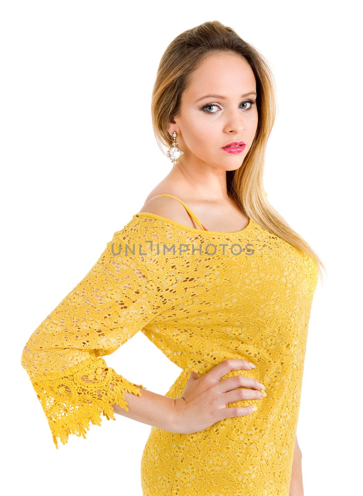 young casual beautiful woman, isolated in white