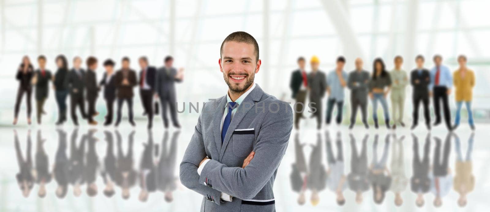 business man in front of a group of people