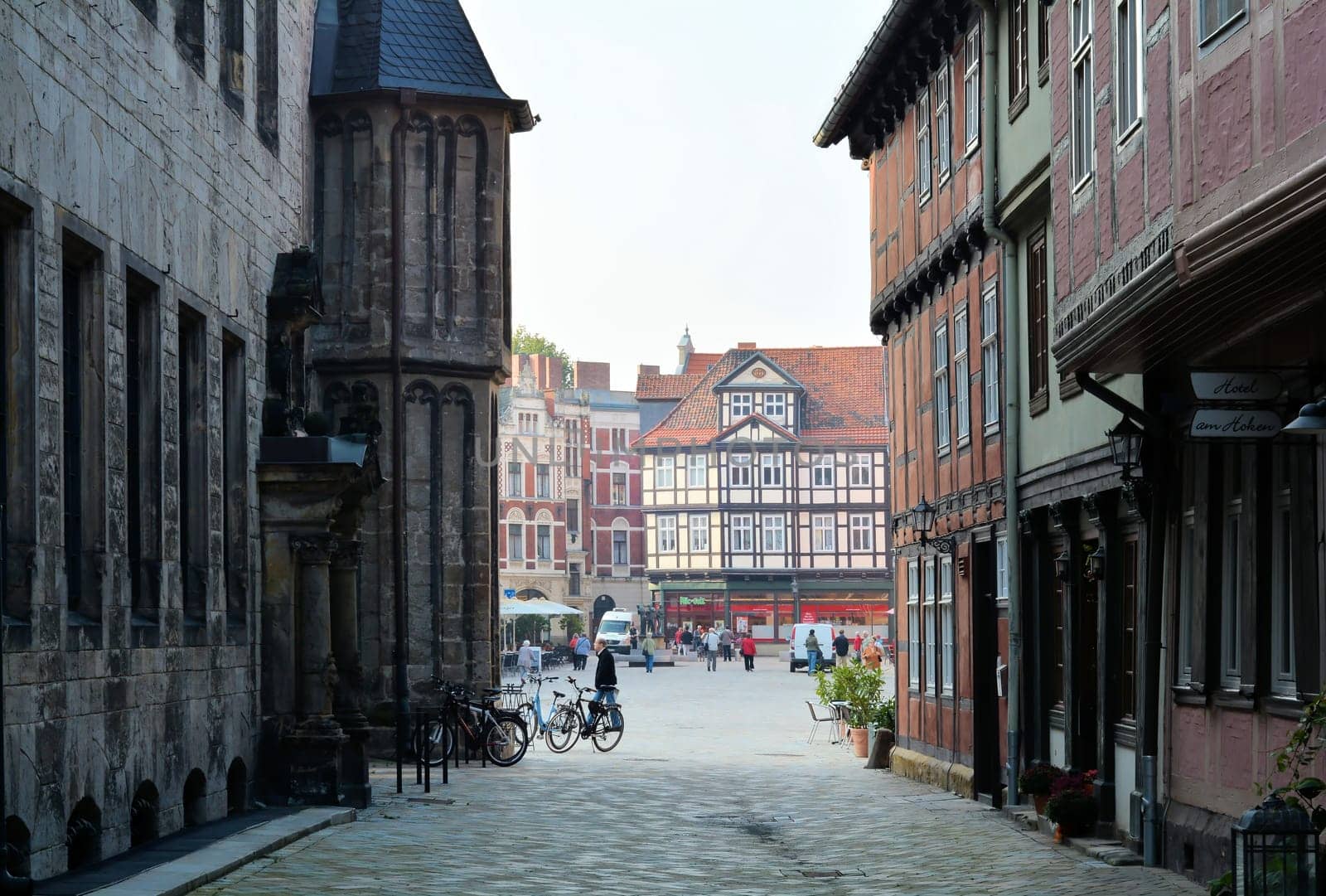 Tourists on the market square of Quedlinburg