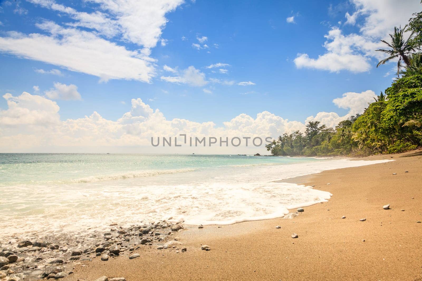 Scenic view of an empty beach in Corcovado National Park in Costa Rica