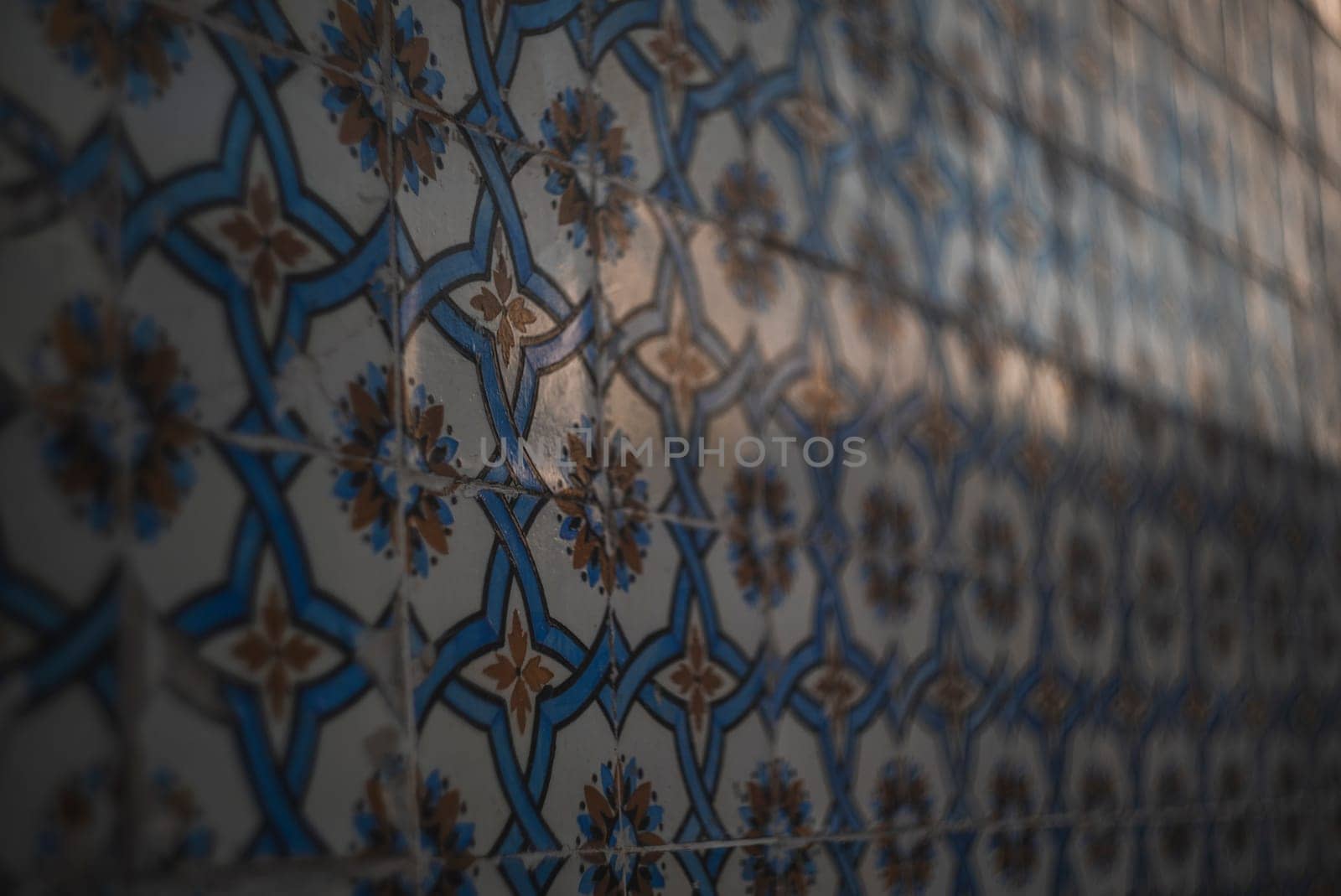 blue white and yellow lisbon tiles flowers pattern