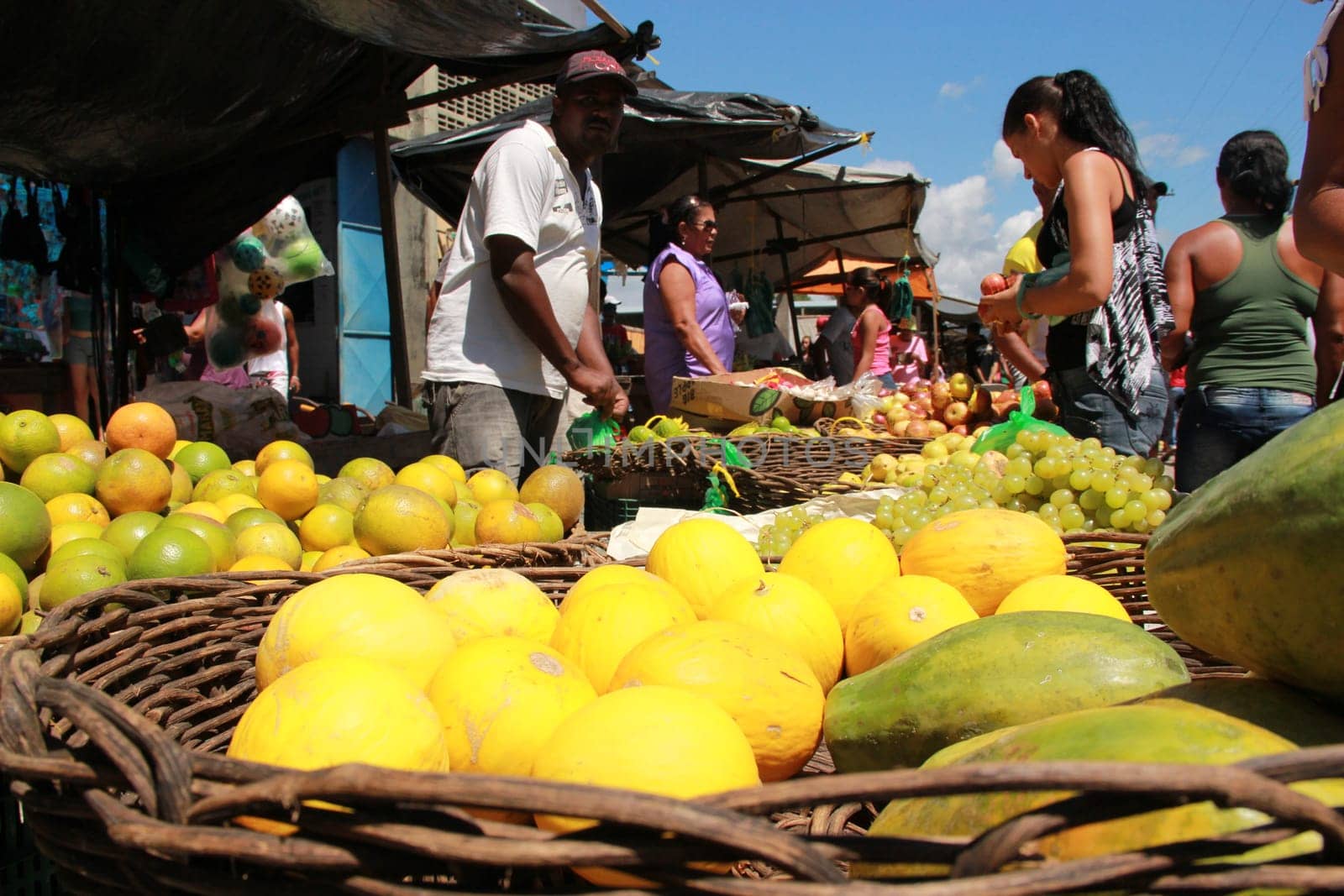 conde, bahia / brazil - september 7, 2012: Melons, papayas, oranges are seen for sale at a free market in the city of Conde.