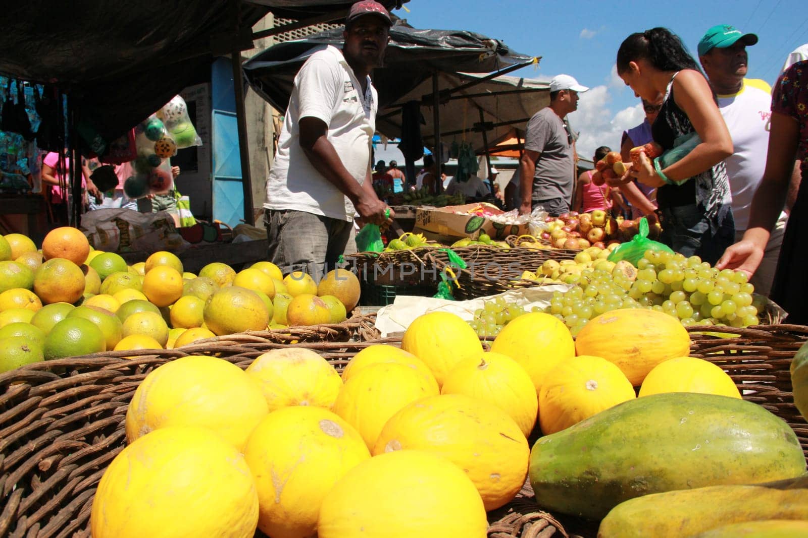conde, bahia / brazil - september 7, 2012: Melons, papayas, oranges are seen for sale at a free market in the city of Conde.