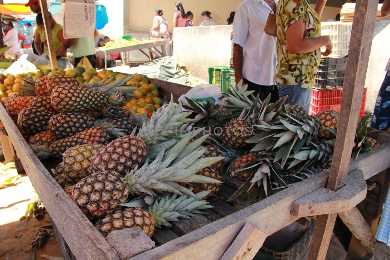 conde, bahia / brazil - september 7, 2012: Pineapples are seen for sale in open market in the city of Conde.