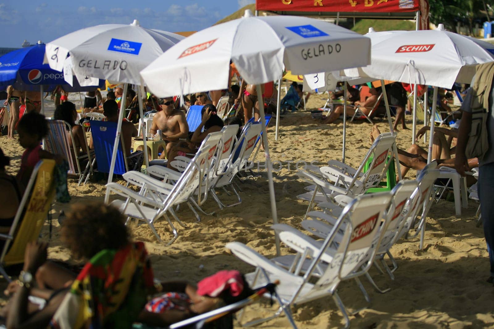 salvador, bahia / brazil - april 22, 2014: People are seen at Porto da Barra beach in Salvador city.
