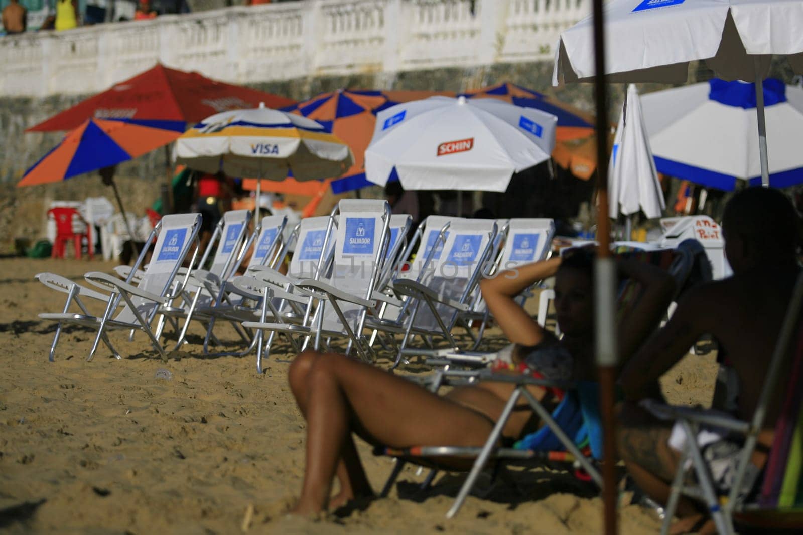 salvador, bahia / brazil - april 22, 2014: People are seen at Porto da Barra beach in Salvador city.