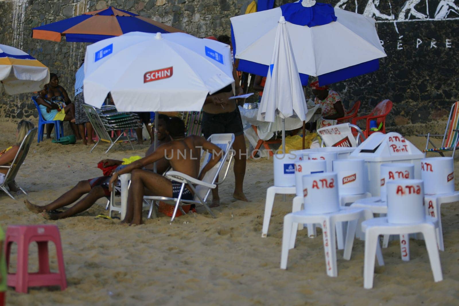 salvador, bahia / brazil - april 22, 2014: People are seen at Porto da Barra beach in Salvador city.