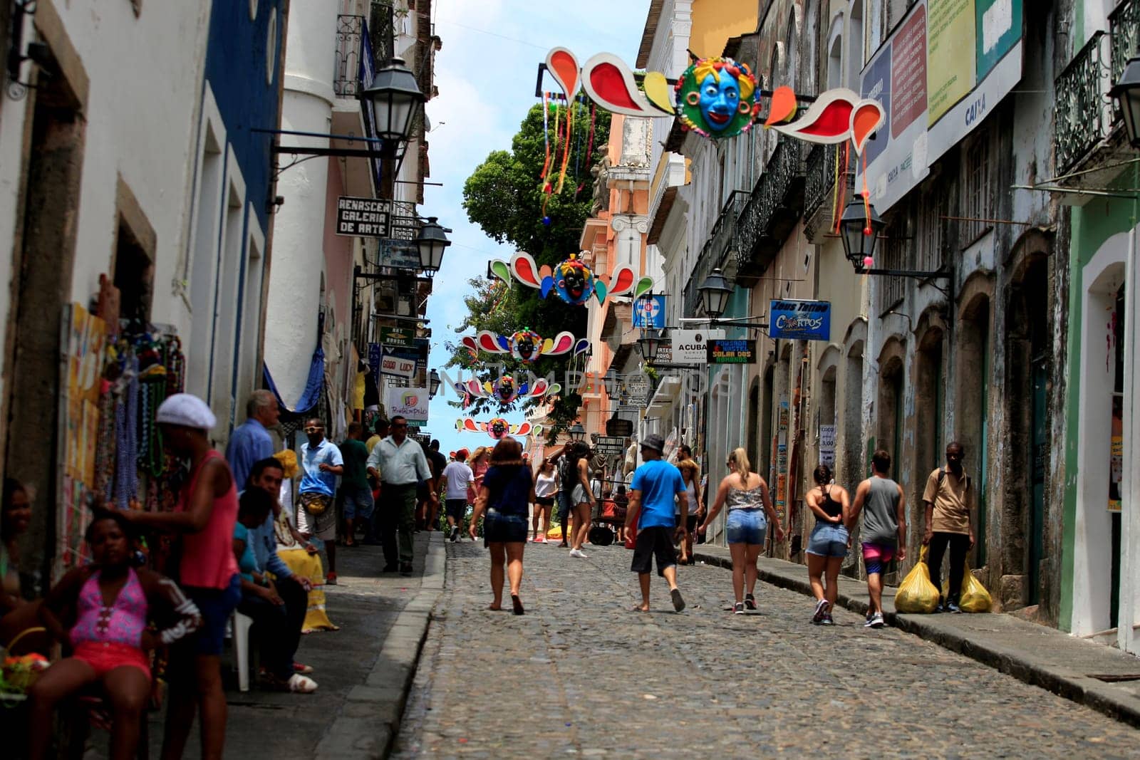 salvador, bahia / brazil - february 22, 2017: view of the Pelourinho decorated for the Carvnaval festivities in the city of Salvador.