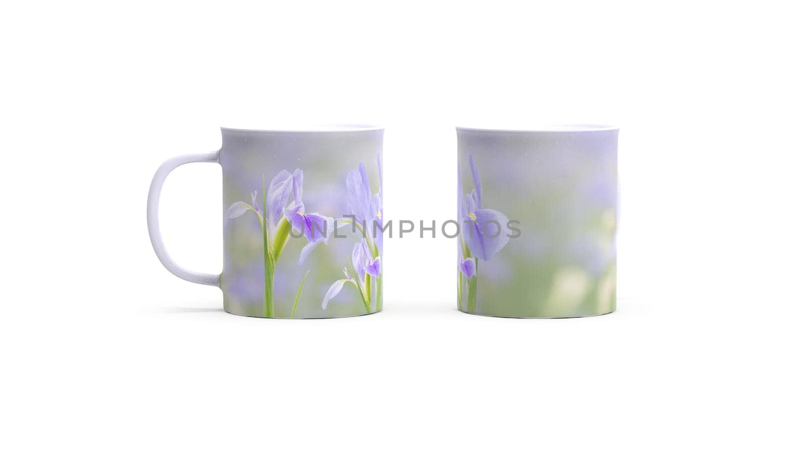 The 3d rendering of iris flower on the coffee cup