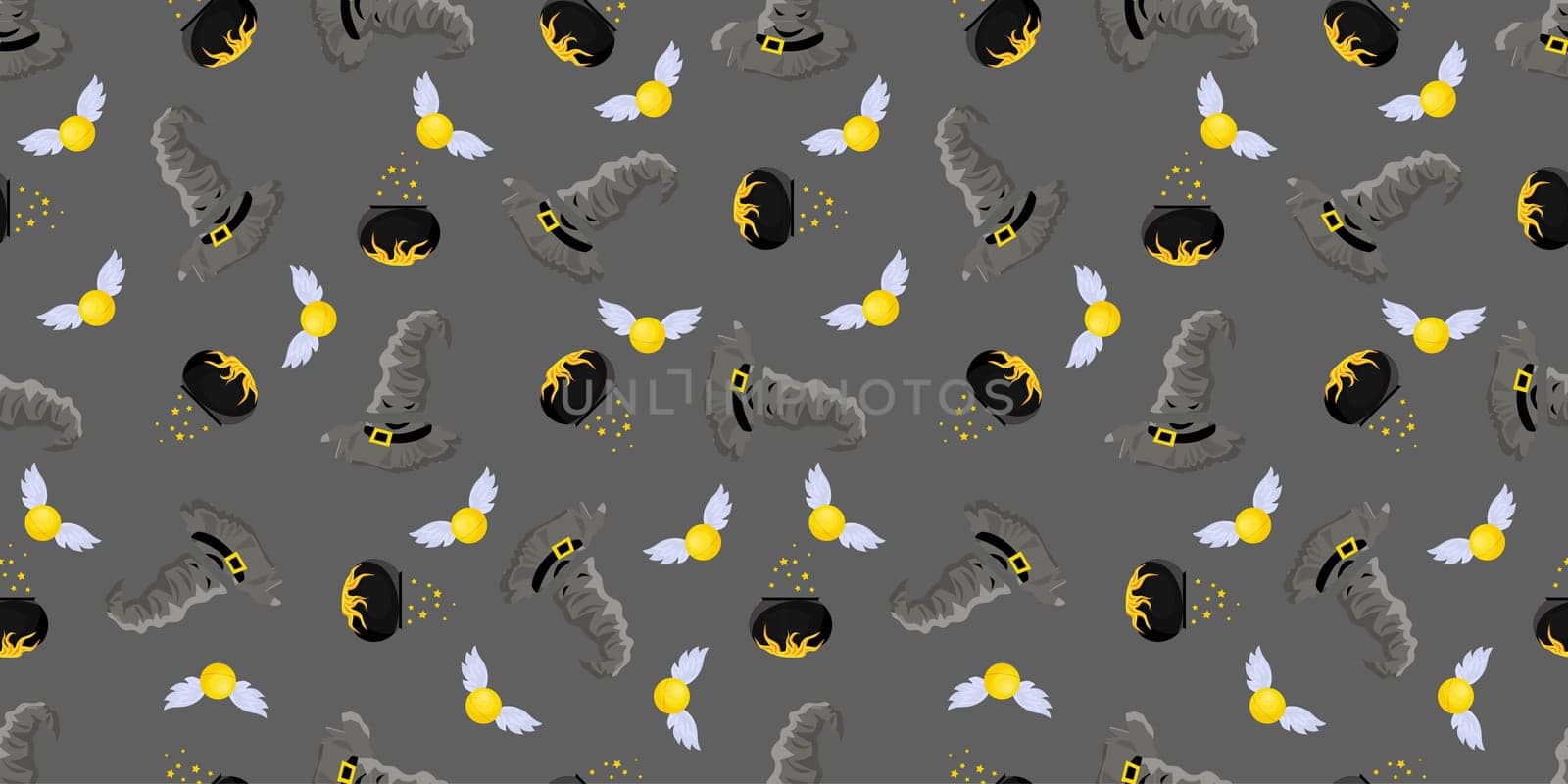 Seamless pattern magic and sorcery. Hogwarts School of Magic. Children's and teenage style.