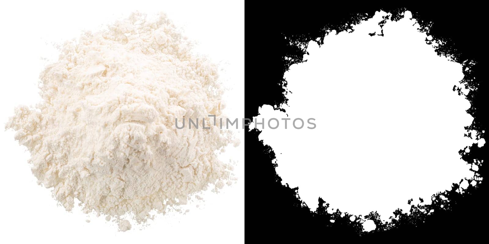 Pile of wheat flour, isolated, top view