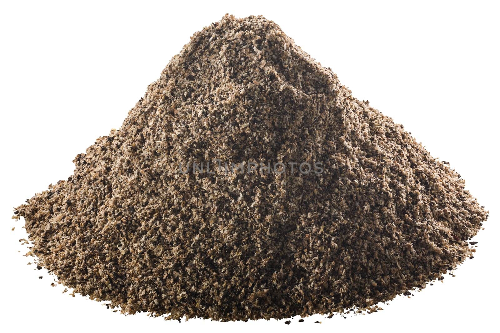 Pile of ground black pepper or peppercorns, isolated
