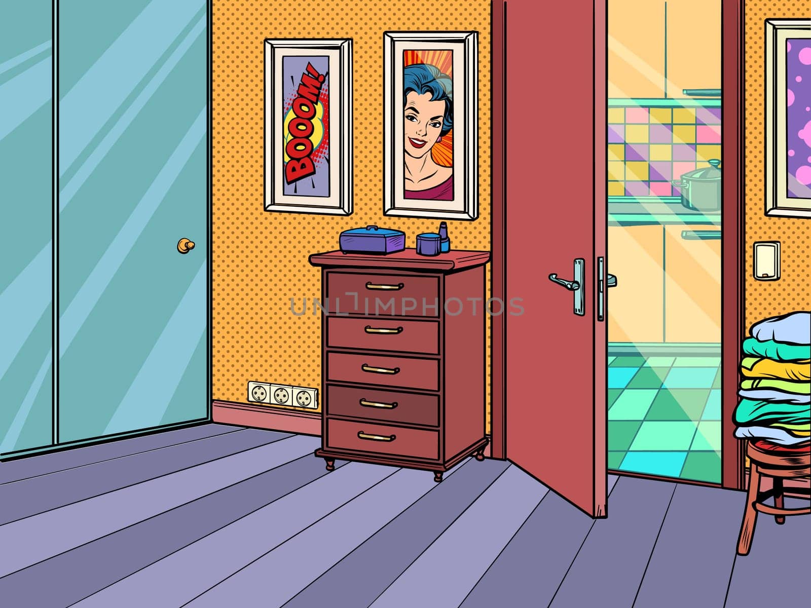 home interior mockup background. Pop art retro vector illustration kitsch vintage 50s 60s style
