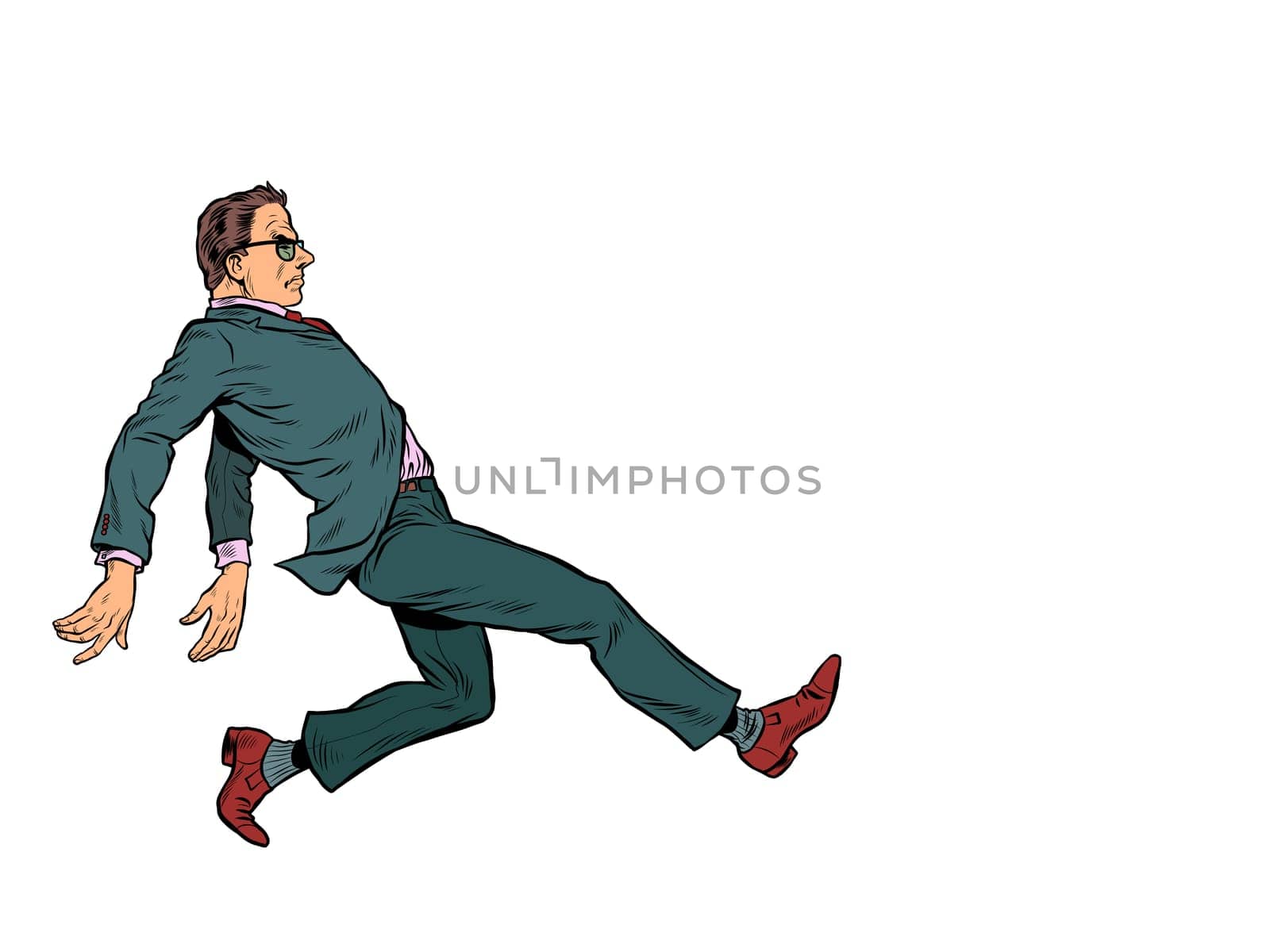 businessman kicking is a dangerous move. Pop art retro vector illustration kitsch vintage 50s 60s style