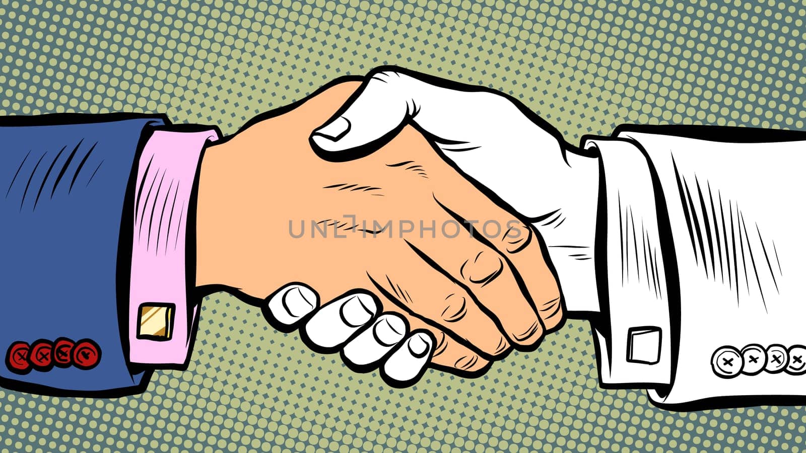 handshake deal business agreement. Pop art retro vector illustration kitsch vintage 50s 60s style