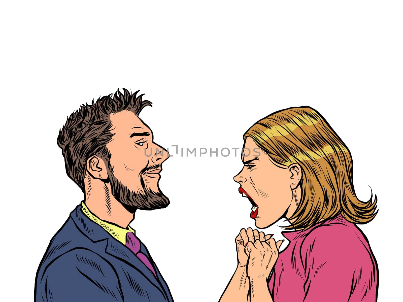 man and woman dispute emotions scream. Pop art retro vector illustration vintage kitsch 50s 60s style