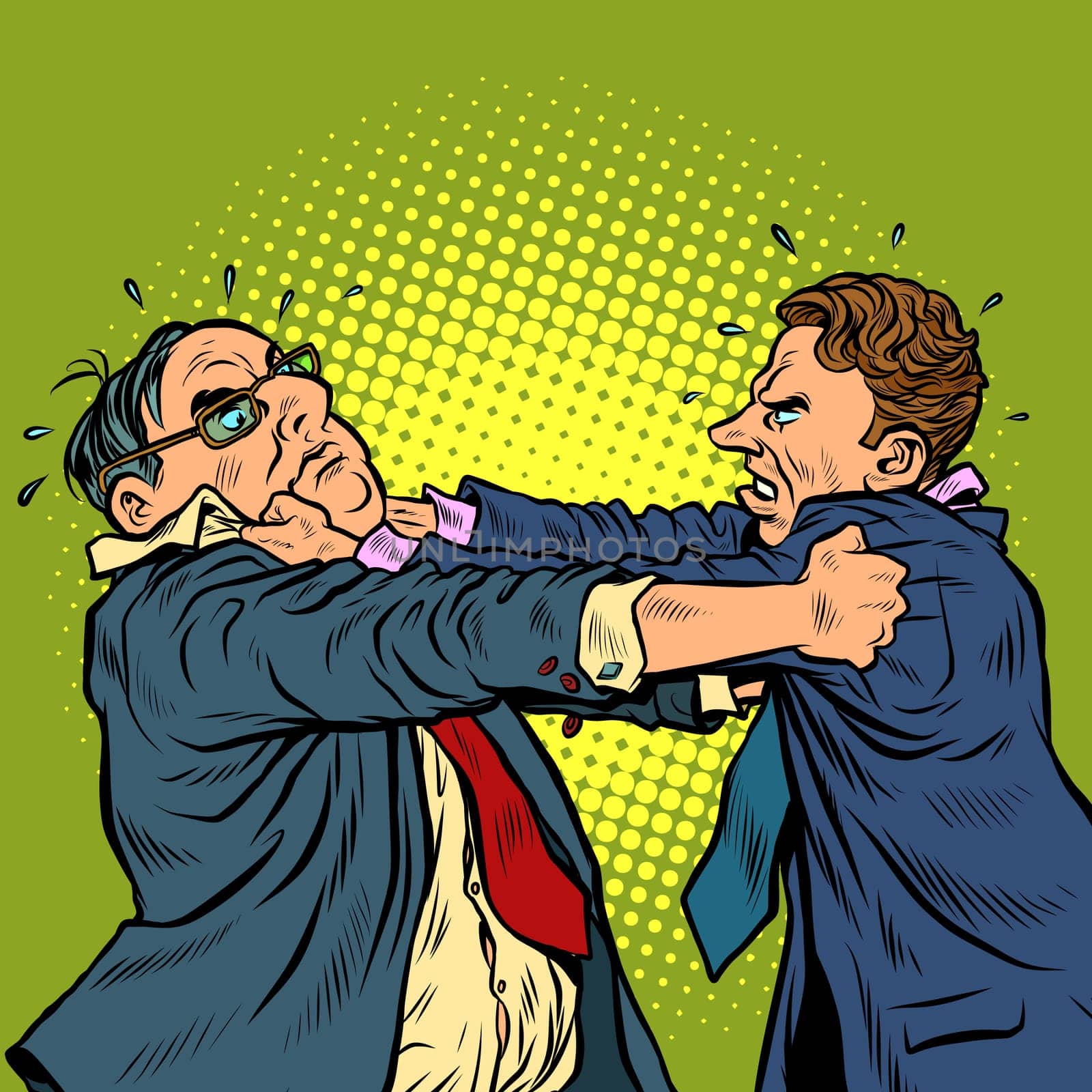 businessmen fighting, conflict competition. Pop art retro vector illustration kitsch vintage 50s 60s style