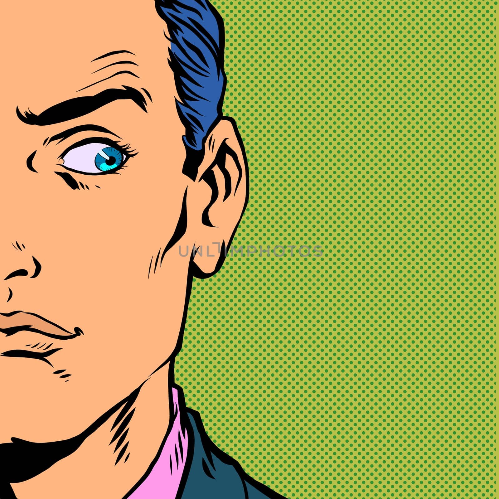 anxious man looking. Pop art retro vector illustration vintage kitsch 50s 60s style