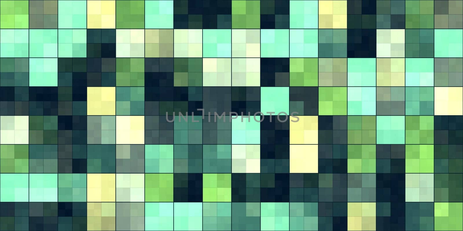 Green Tiling Colored Squares. Colorful mosaic texture. Bright filling geometric backdrop. Seamless Backgrounds.