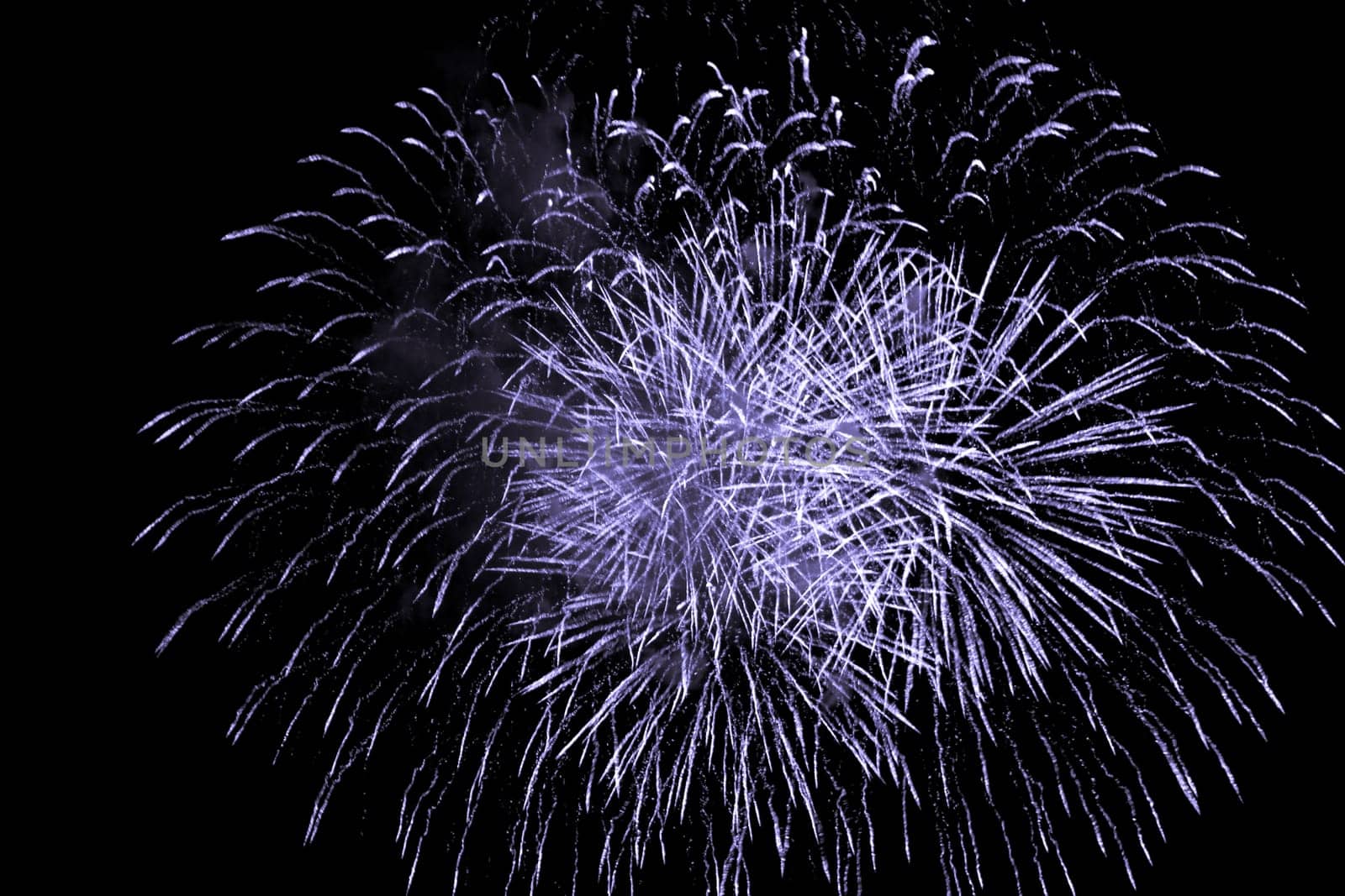 Premium entertainment magic star firework at e.g. New Years Eve or Independence Day party celebration. Black dark night background.