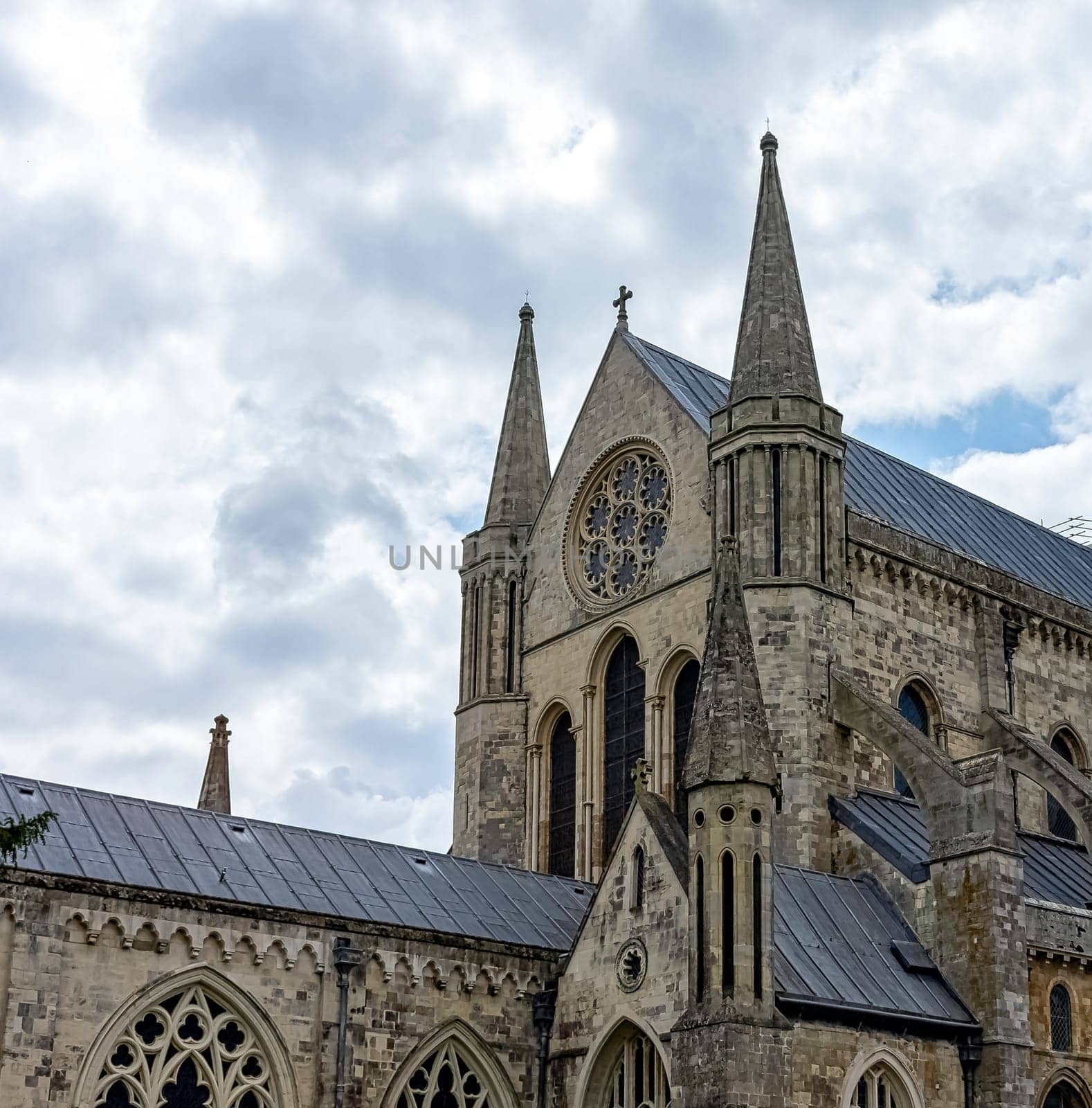 Chichester Cathedral, formally known as the Cathedral Church of the Holy Trinity in Chichester, West Sussex, United Kingdom on 14 July 2019
