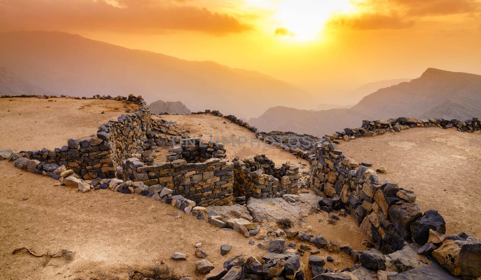 Terraces in an abandoned village in Hajar mountains of Ras Al Khaimah, UAE