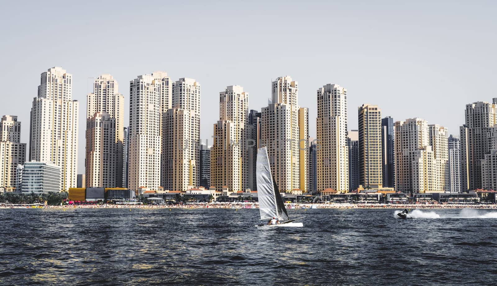 Seaside view of Jumeirah Beach Residence or JBR in Dubai, UAE